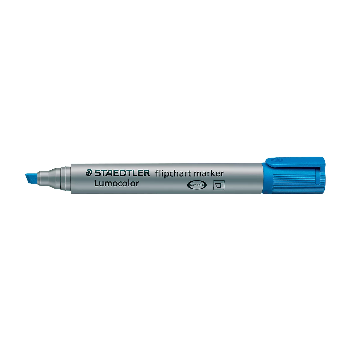 Blue Staedtler flipchart marker with lettering and blue end.