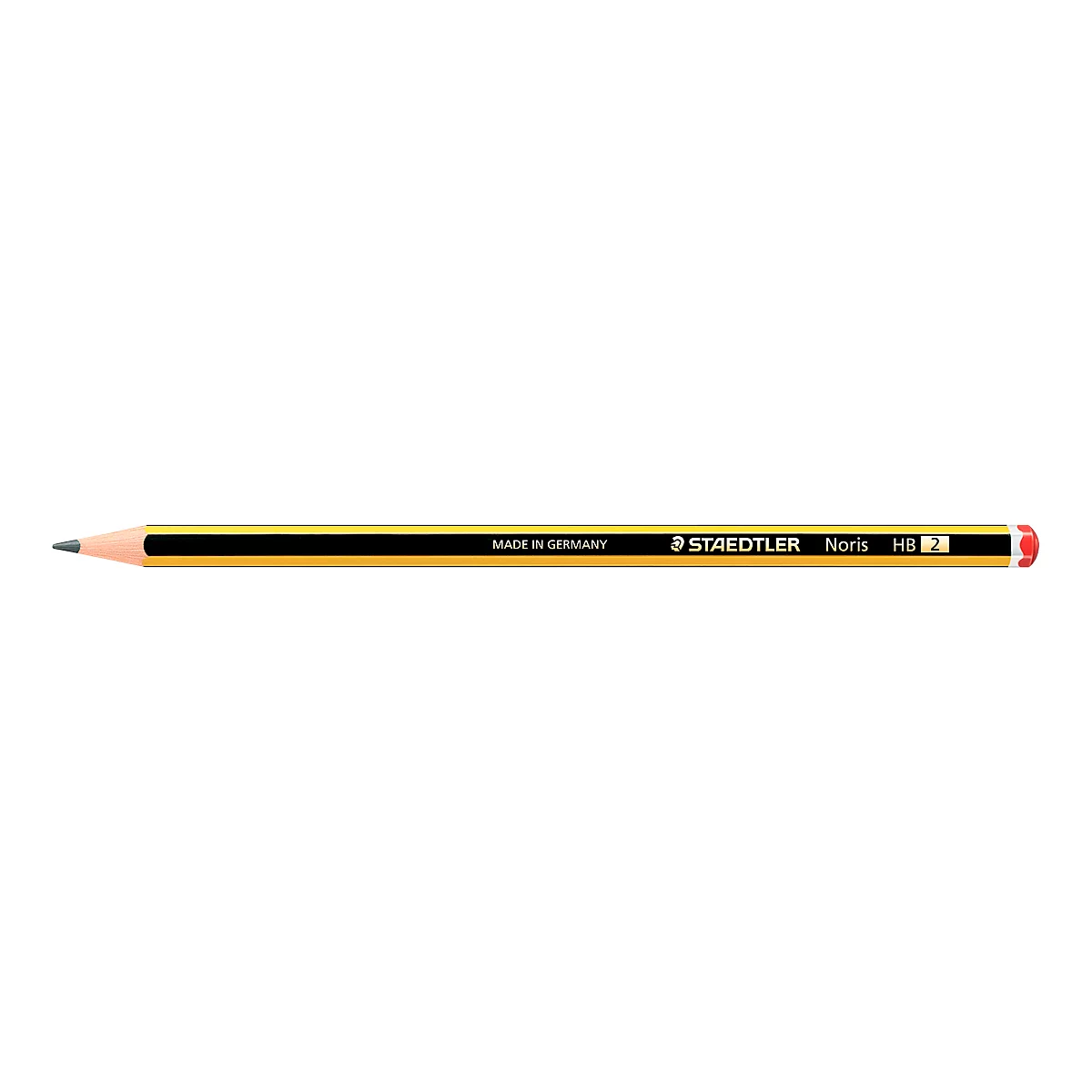 Close-up of a pencil. Inscription: STAEDTLER Noris HB, Made in Germany.