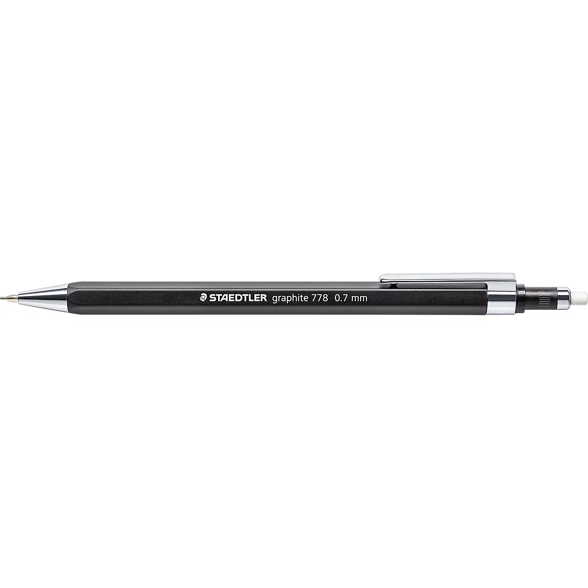 Black pencil with "STAEDTLER graphite 778 0.7 mm" inscription.