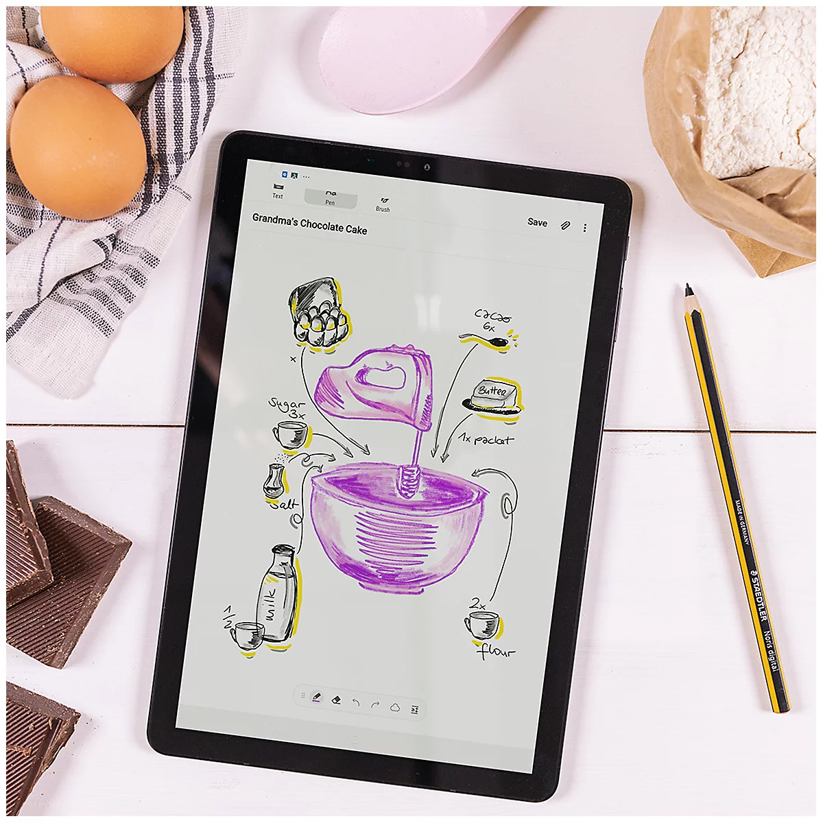 STAEDTLER Noris® Stylo de saisie numérique, pour appareils compatibles EeMR, taille-crayon interchangeable, 4096 niveaux de pression, reconnaissance de la paume, hexagonal, matériau durable à base de bois, noir-jaune.