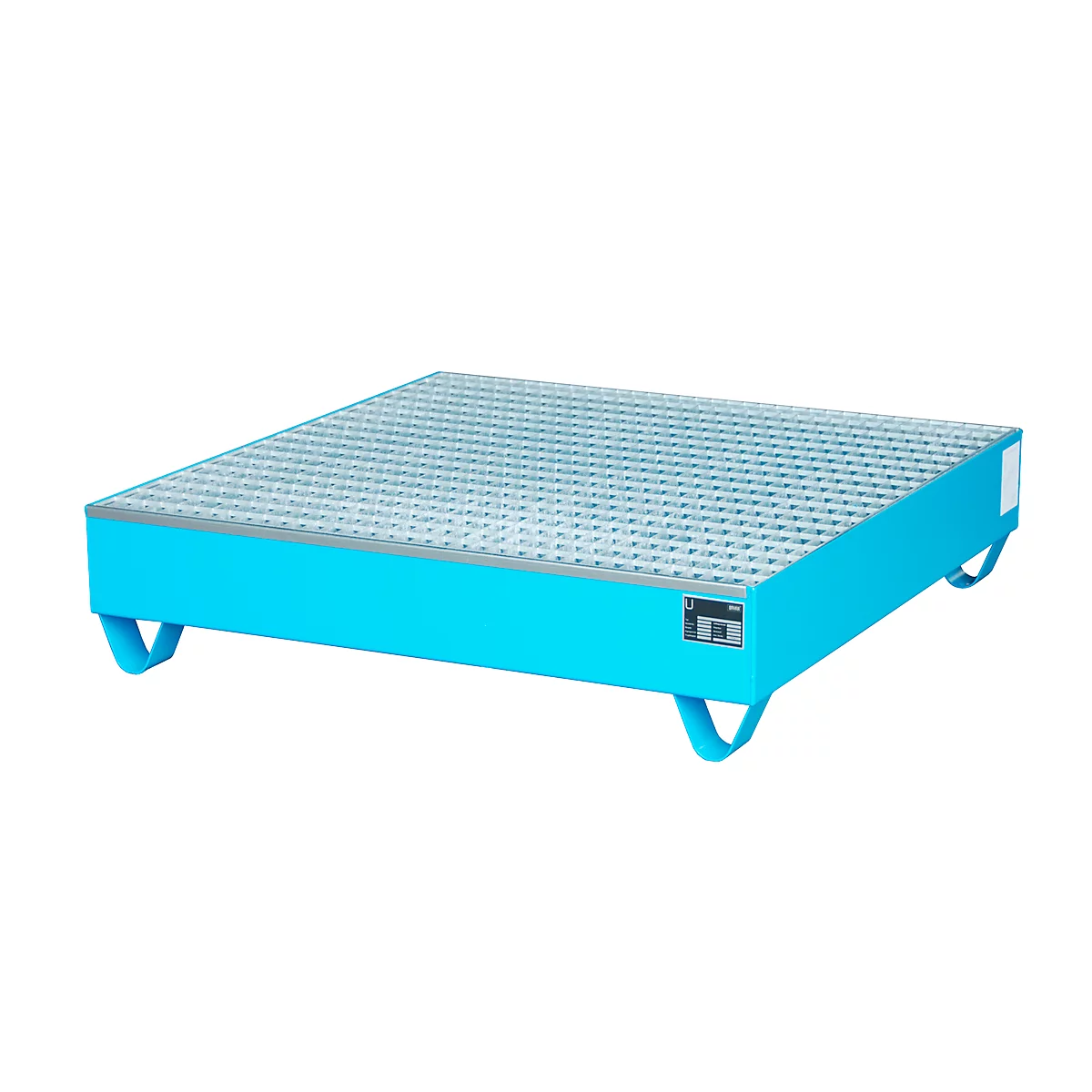 Stahl-Auffangwanne mit Gitterrost, 1200 x 1200 mm, blau RAL 5012