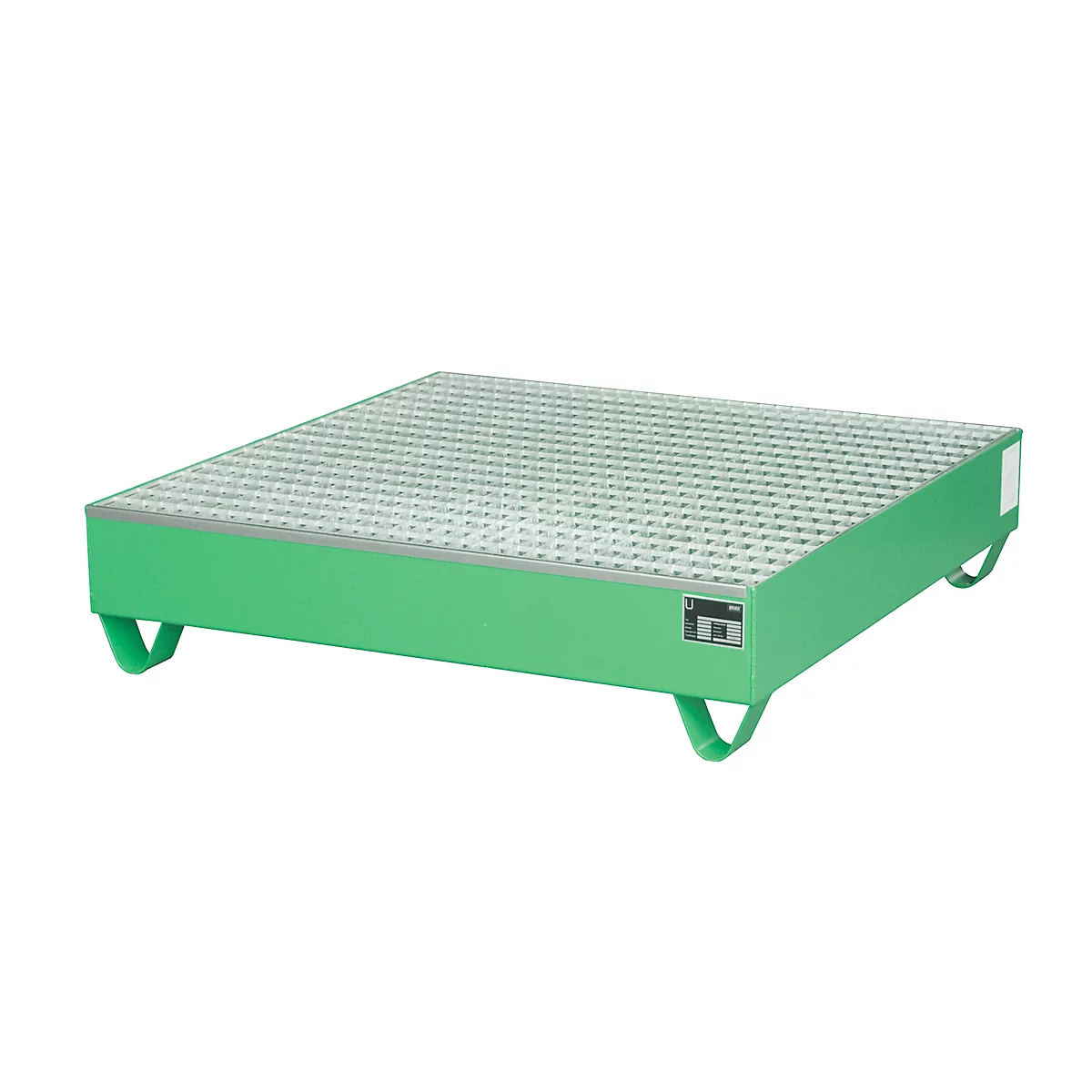Stahl-Auffangwanne mit Gitterrost, 1200 x 1200 mm, grün RAL 6011