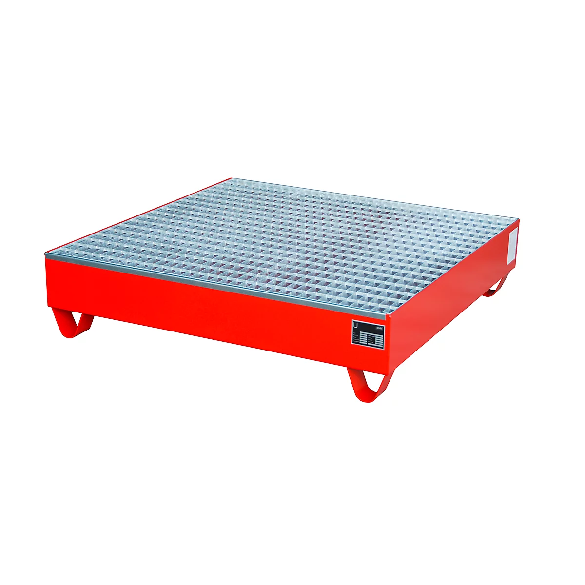 Stahl-Auffangwanne mit Gitterrost, 1200 x 1200 mm, rot RAL 3000