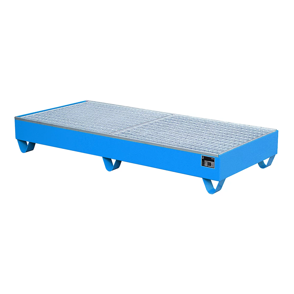 Stahl-Auffangwanne mit Gitterrost, 1800 x 800 mm, blau RAL 5012