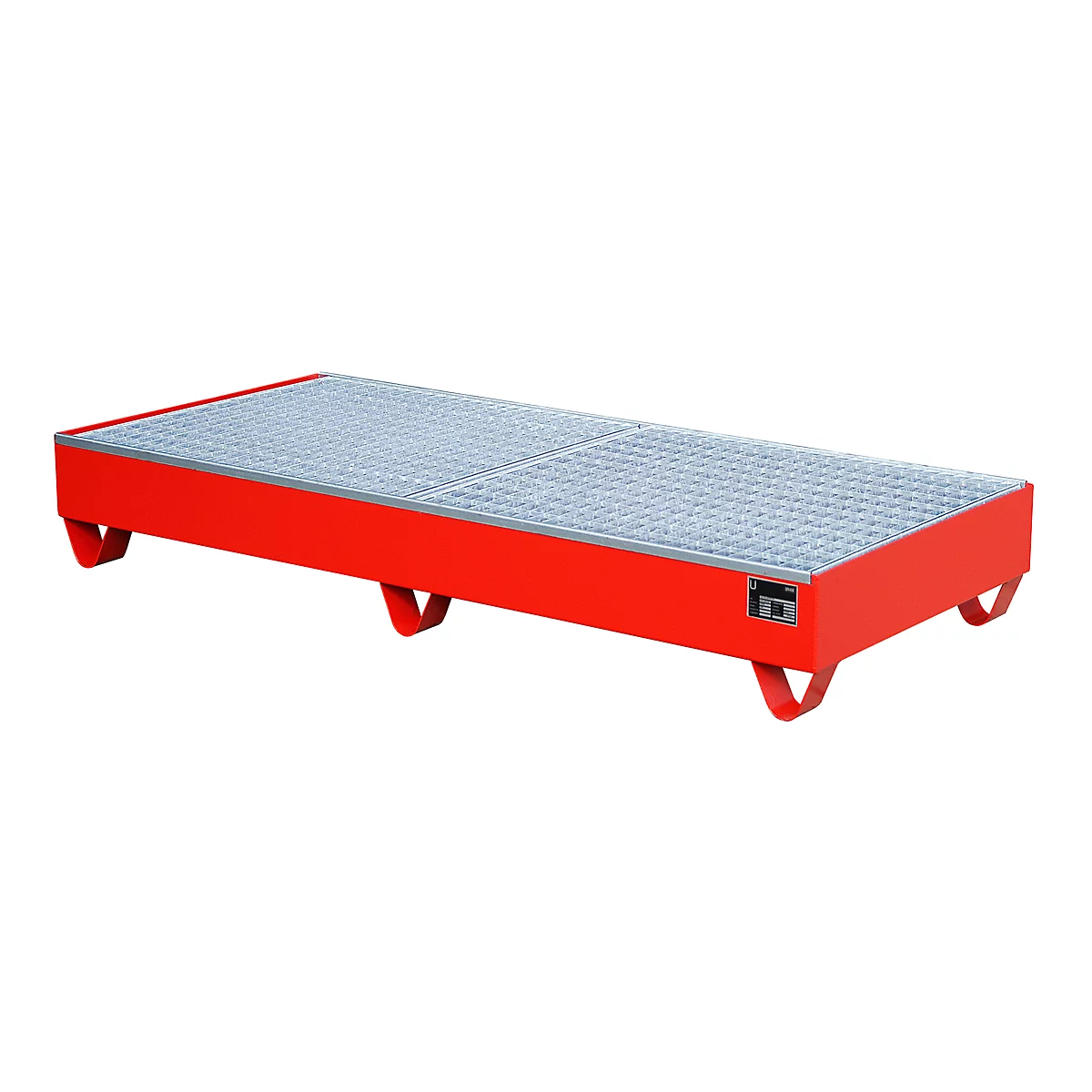Stahl-Auffangwanne mit Gitterrost, 1800 x 800 mm, rot RAL 3000