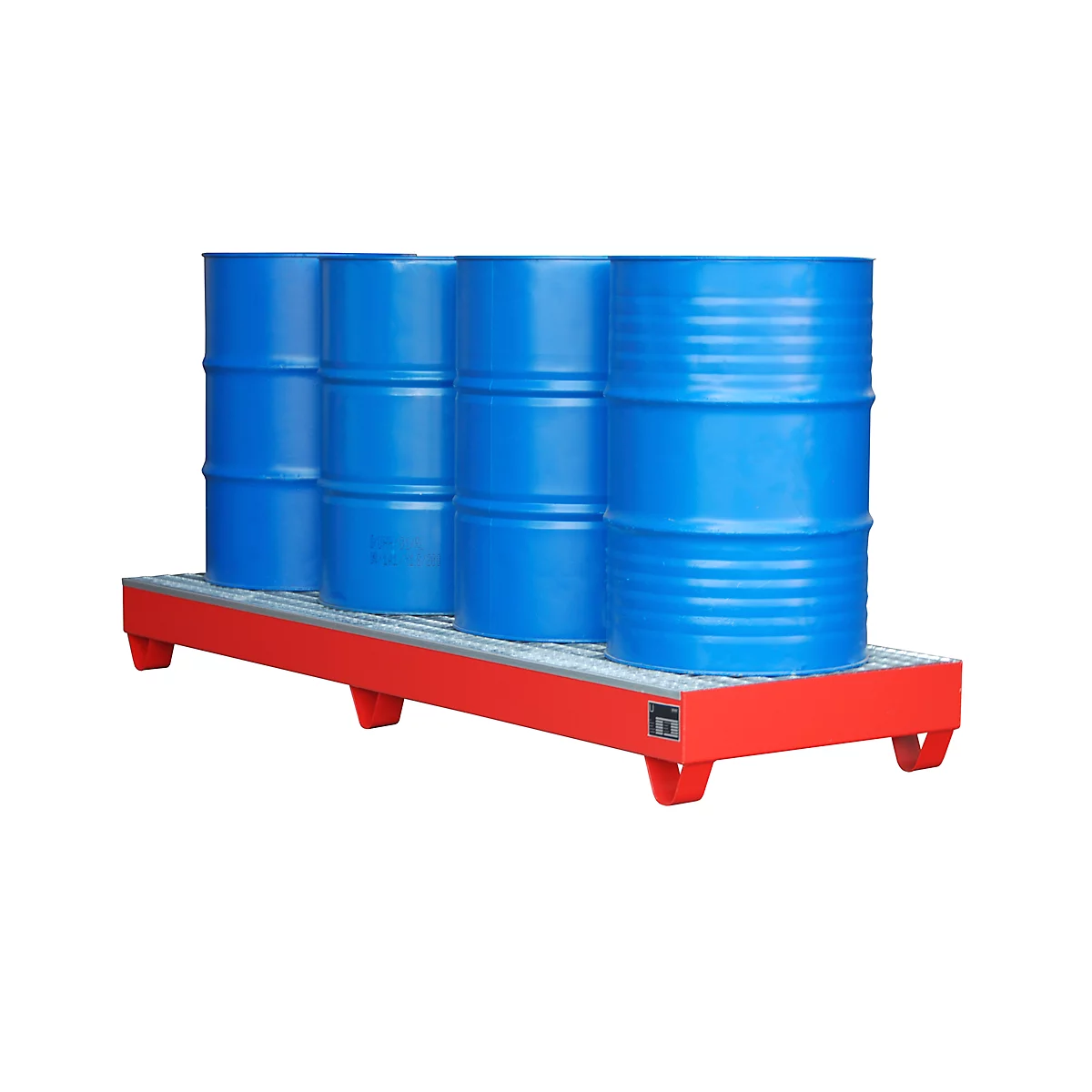 Stahl-Auffangwanne mit Gitterrost, 2400 x 800 mm, rot RAL 3000