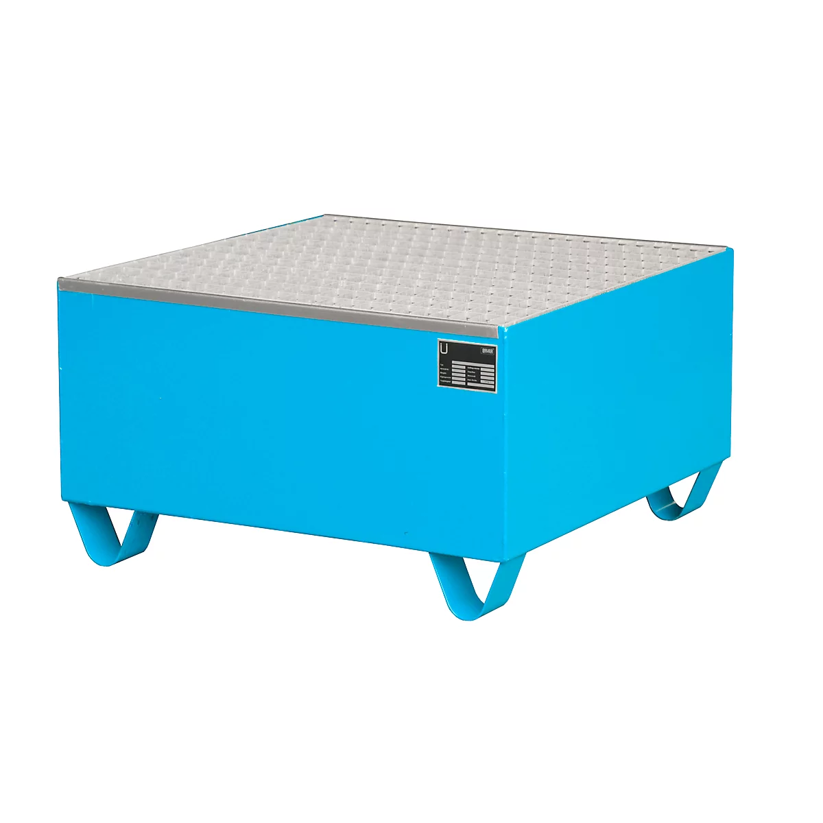 Stahl-Auffangwanne mit Gitterrost, 800 x 800 mm, blau RAL 5012