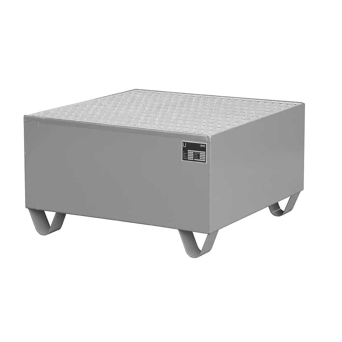 Stahl-Auffangwanne mit Gitterrost, 800 x 800 mm, grau RAL 7005