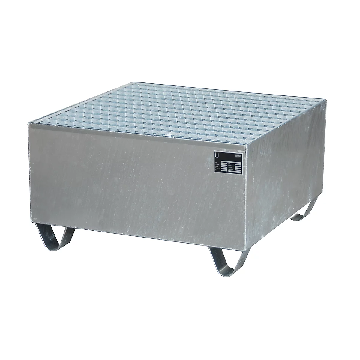 Stahl-Auffangwanne mit Gitterrost, 800 x 800 mm, verzinkt