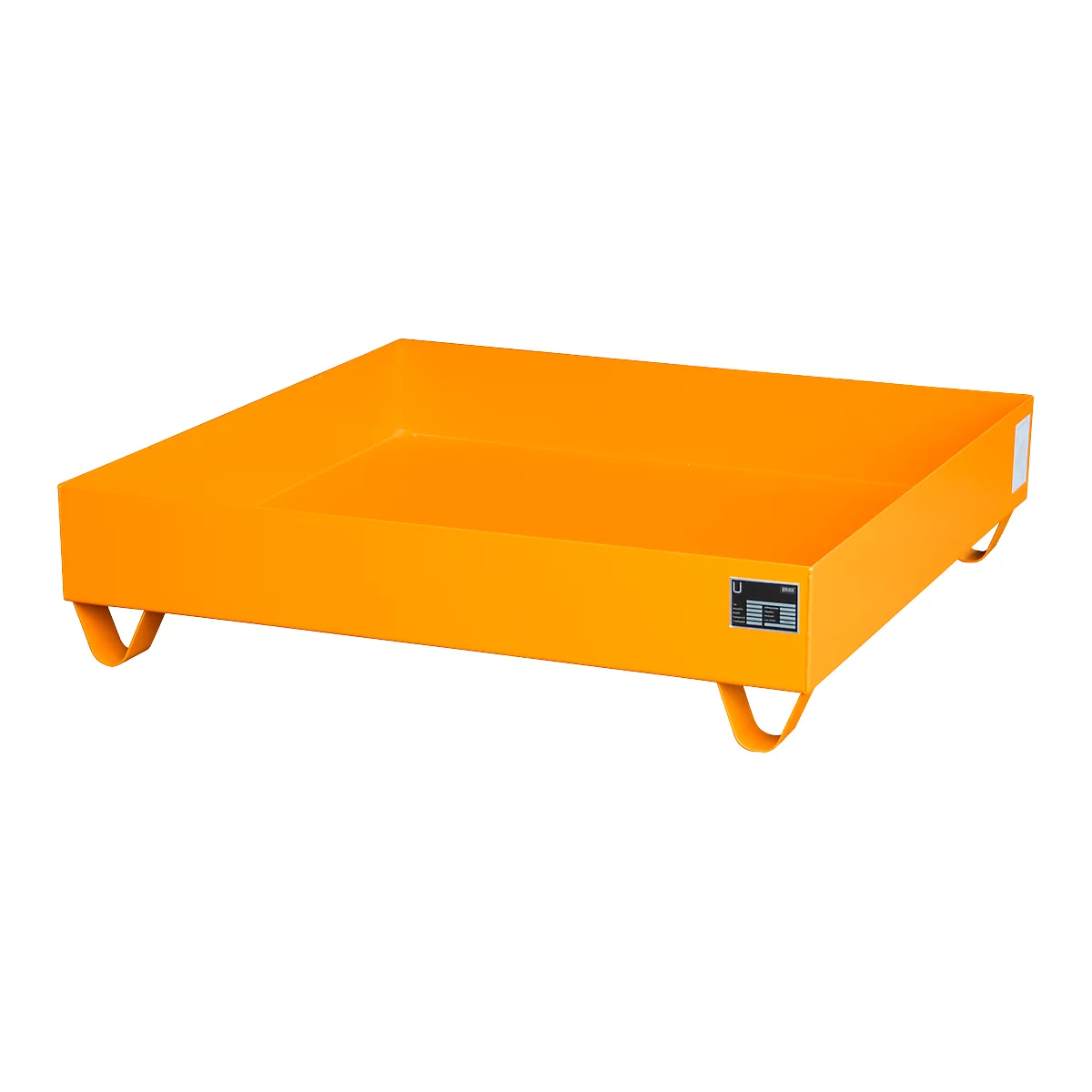 Stahl-Auffangwanne ohne Gitterrost, 1200 x 1200 mm, orange RAL 2000