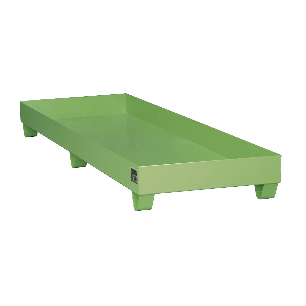 Stahl-Auffangwanne ohne Gitterrost, 2400 x 800 mm, grün RAL 6011