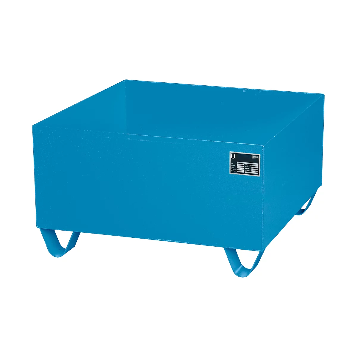 Stahl-Auffangwanne ohne Gitterrost, 800 x 800 mm, blau RAL 5012