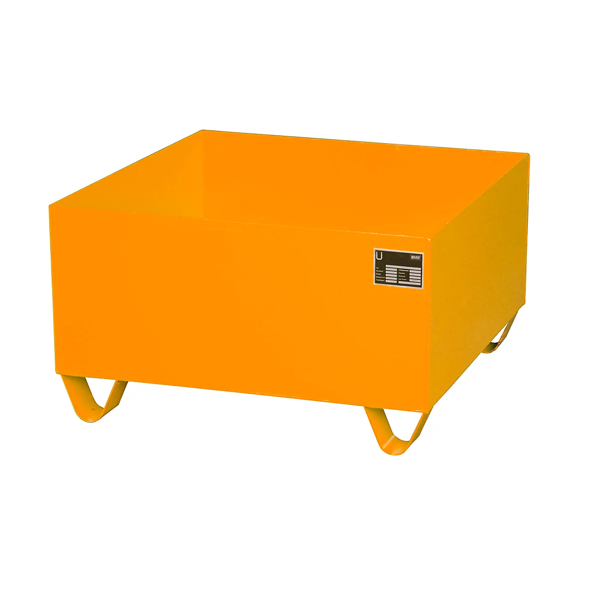 Stahl-Auffangwanne ohne Gitterrost, 800 x 800 mm, orange RAL 2000