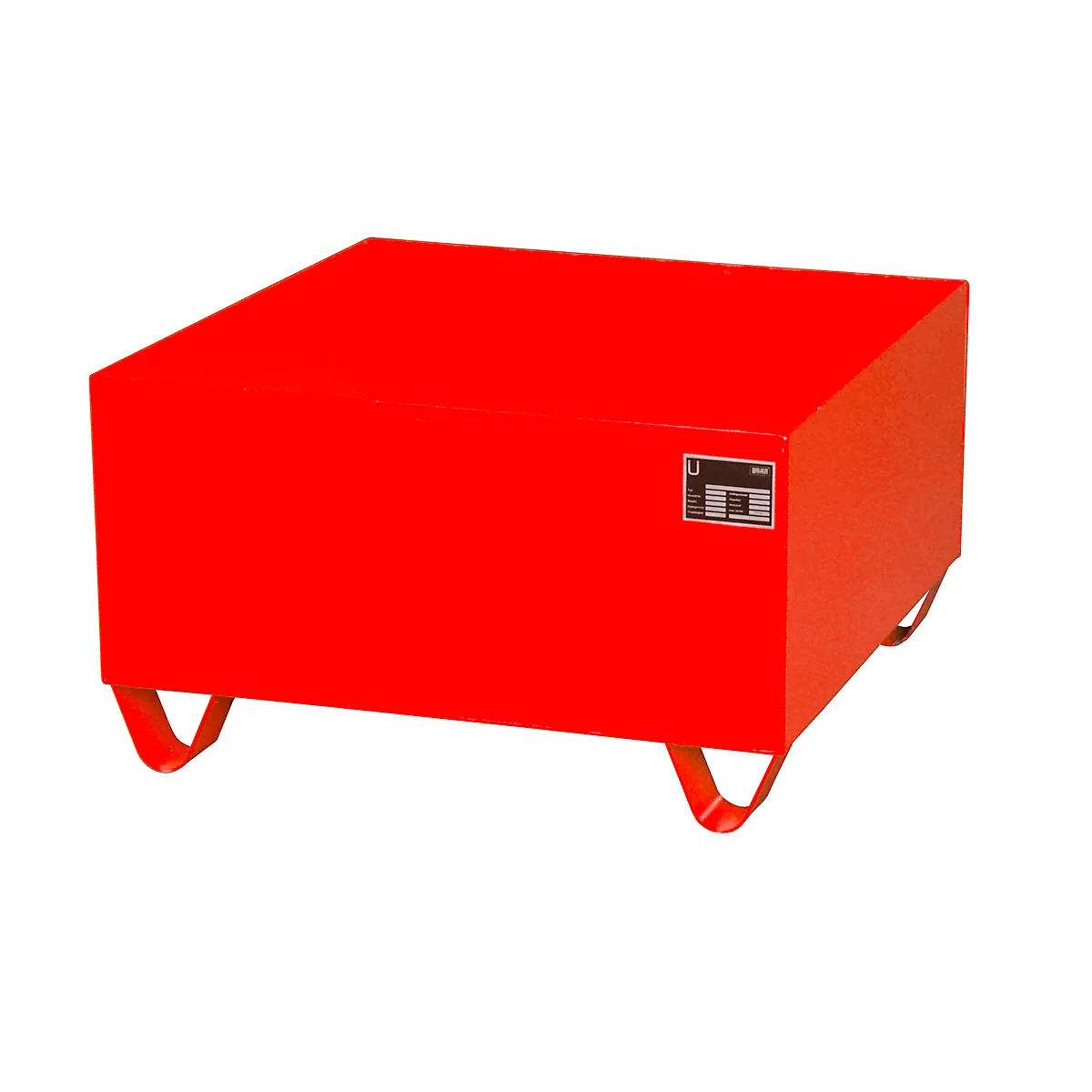 Stahl-Auffangwanne ohne Gitterrost, 800 x 800 mm, rot RAL 3000
