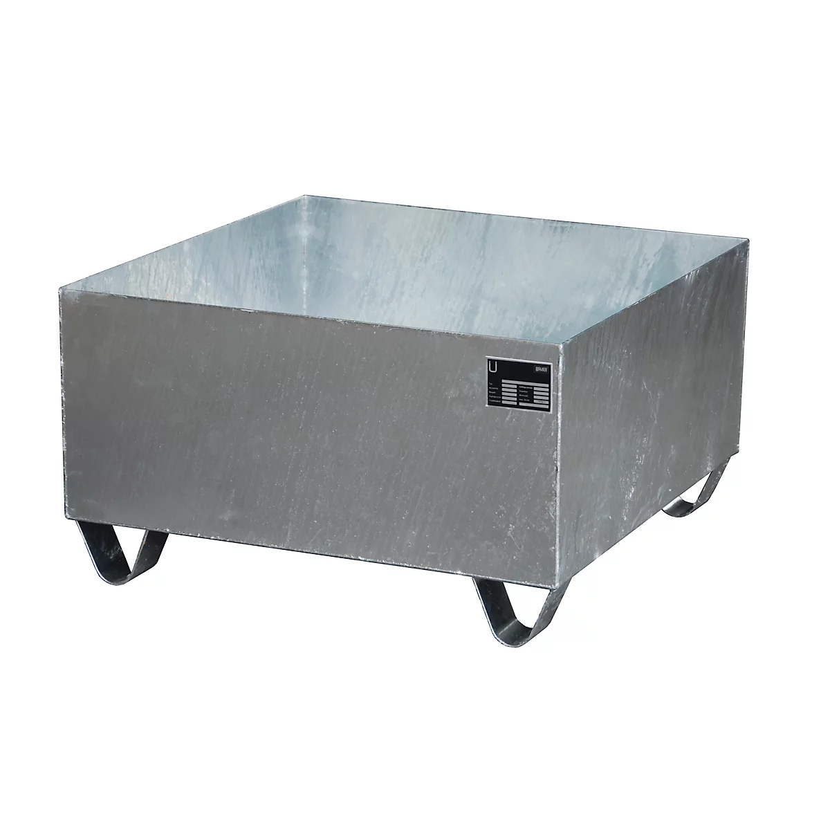 Stahl-Auffangwanne ohne Gitterrost, 800 x 800 mm, verzinkt