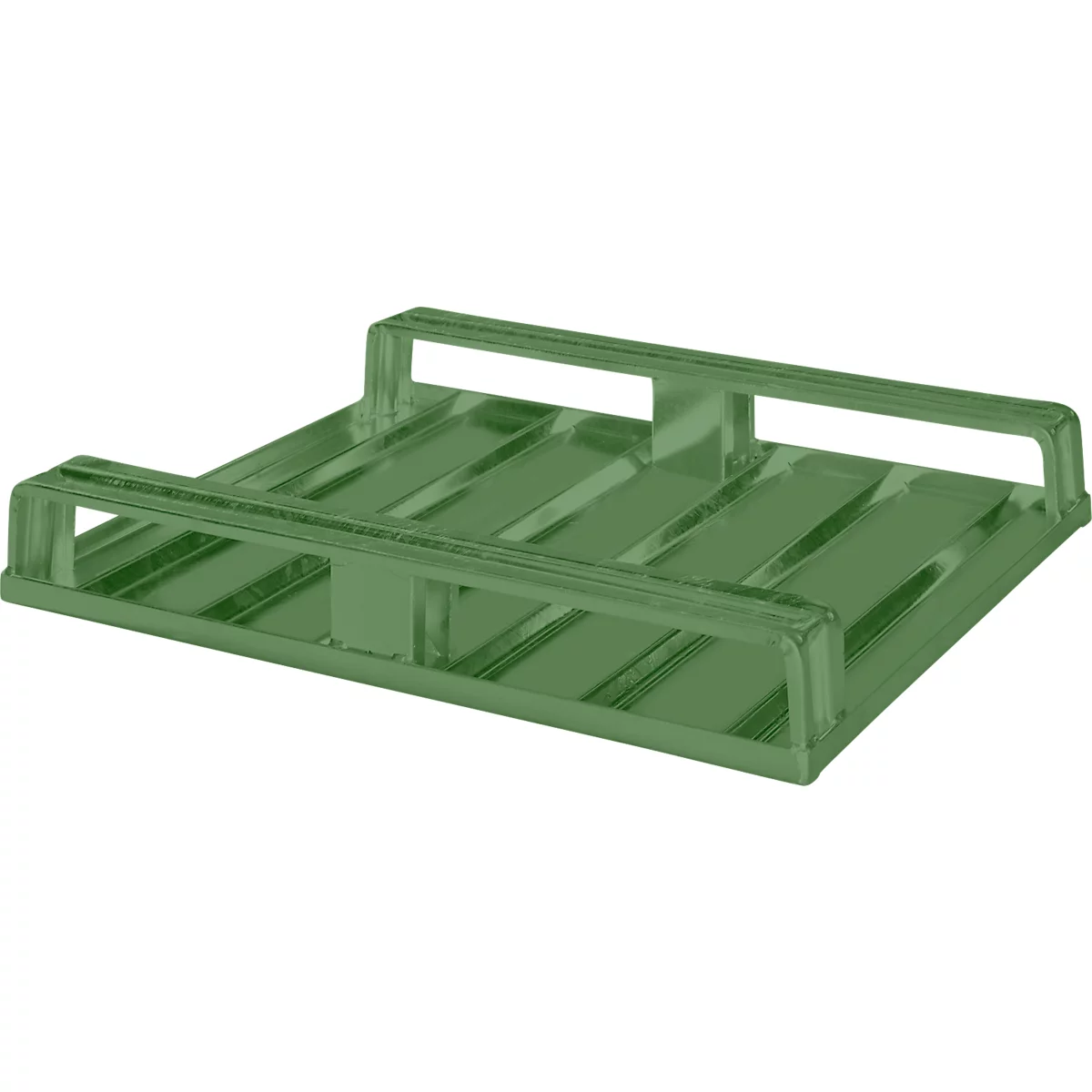 Stahlflachpalette, bis 1500 kg, geschlossenes Oberdeck, 2 Stahlkufen, L 1000 x B 800 x H 130 mm, Stahl, Resedagrün RAL 6011