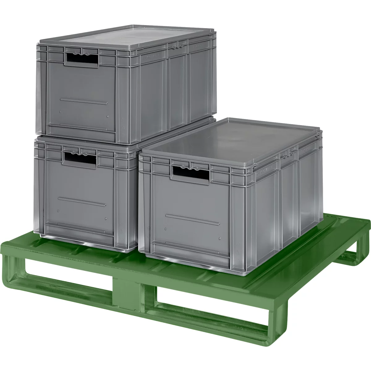 Stahlflachpalette, bis 1500 kg, geschlossenes Oberdeck, 2 Stahlkufen, L 1000 x B 800 x H 130 mm, Stahl, Resedagrün RAL 6011