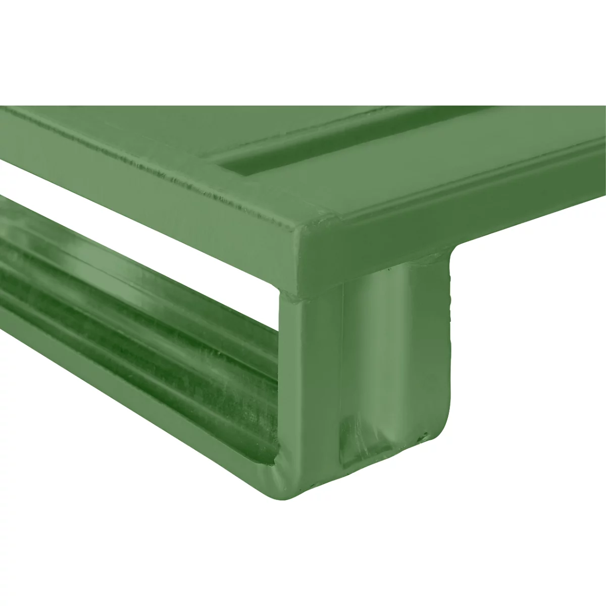 Stahlflachpalette, bis 1500 kg, geschlossenes Oberdeck, 2 Stahlkufen, L 1000 x B 800 x H 130 mm, Stahl, Resedagrün RAL 6011