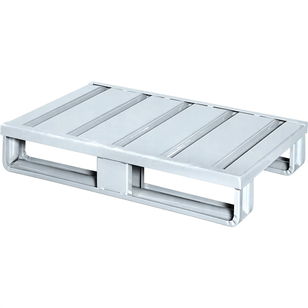 Stahlflachpalette, bis 1500 kg, geschlossenes Oberdeck, 2 Stahlkufen, L 800 x B 500 x H 130 mm, Stahl, verzinkt