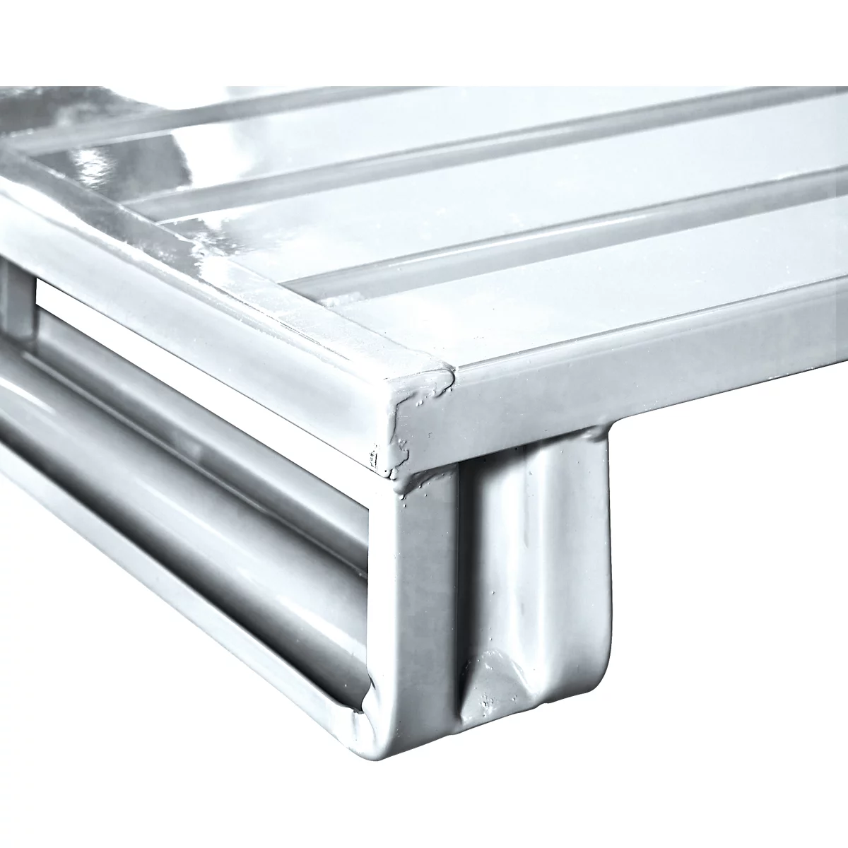 Stahlflachpalette, Euro-Mass, bis 1500 kg, geschlossenes Oberdeck, 2 Stahlkufen, L 1200 x B 800 x H 130 mm, Stahl, verzinkt