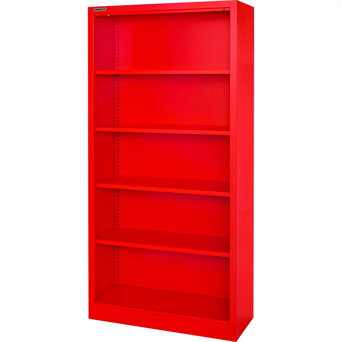 Stahlregal MS iCOLOUR, 5 Ordnerhöhen, B 950 x T 400 x H 1935 mm, rot RAL 3020