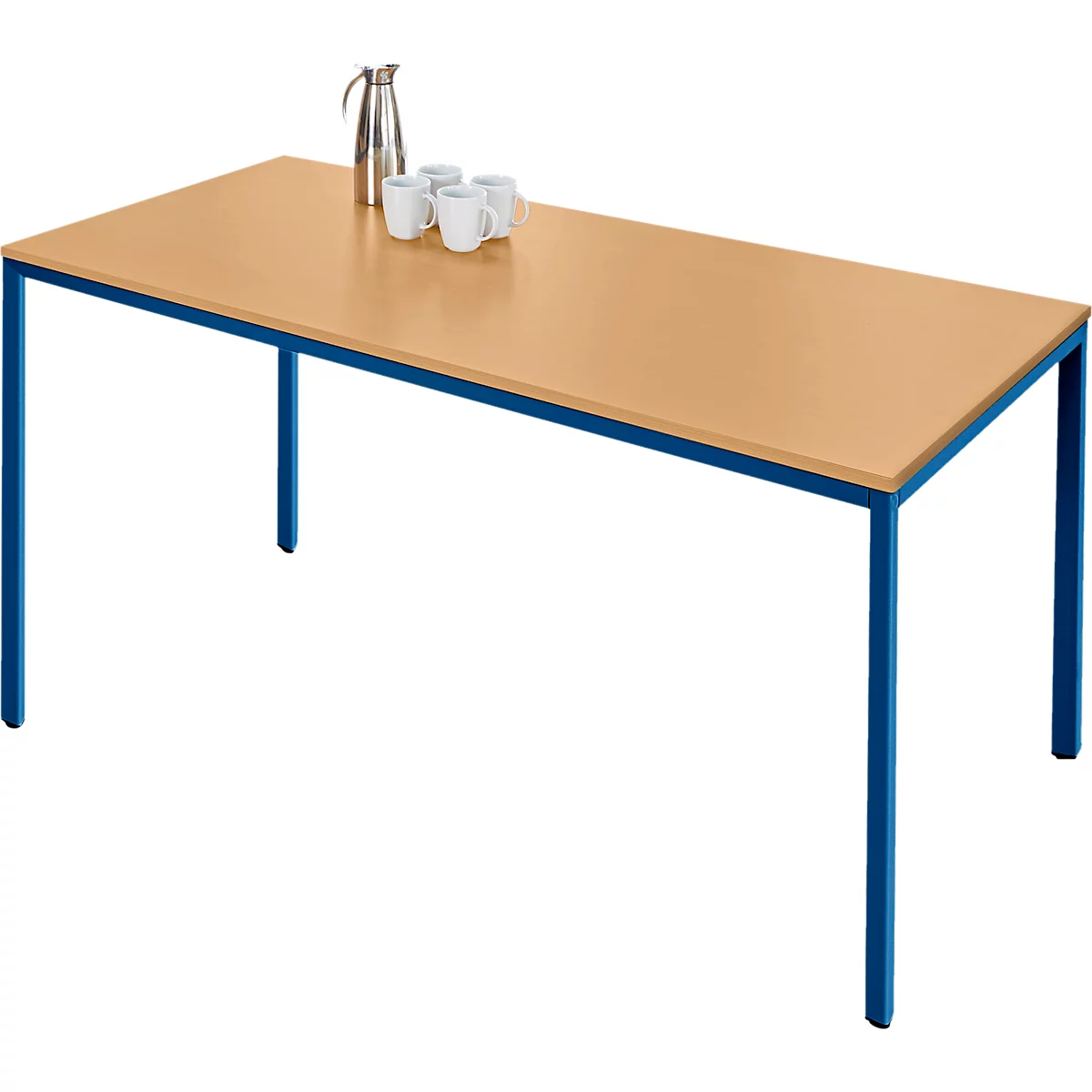 Stahlrohrtisch, rechteckig, Quadratrohrfuß, B 1400 x T 800 x H 720 mm, Buche/Enzianblau