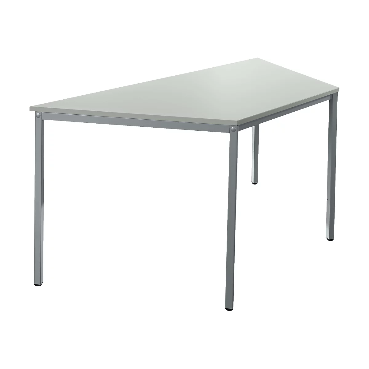 Stahlrohrtisch, trapezförmig, Vierkantrohrfuß, B 1600 x T 690 null x H 720 mm, lichtgrau/weißaluminium
