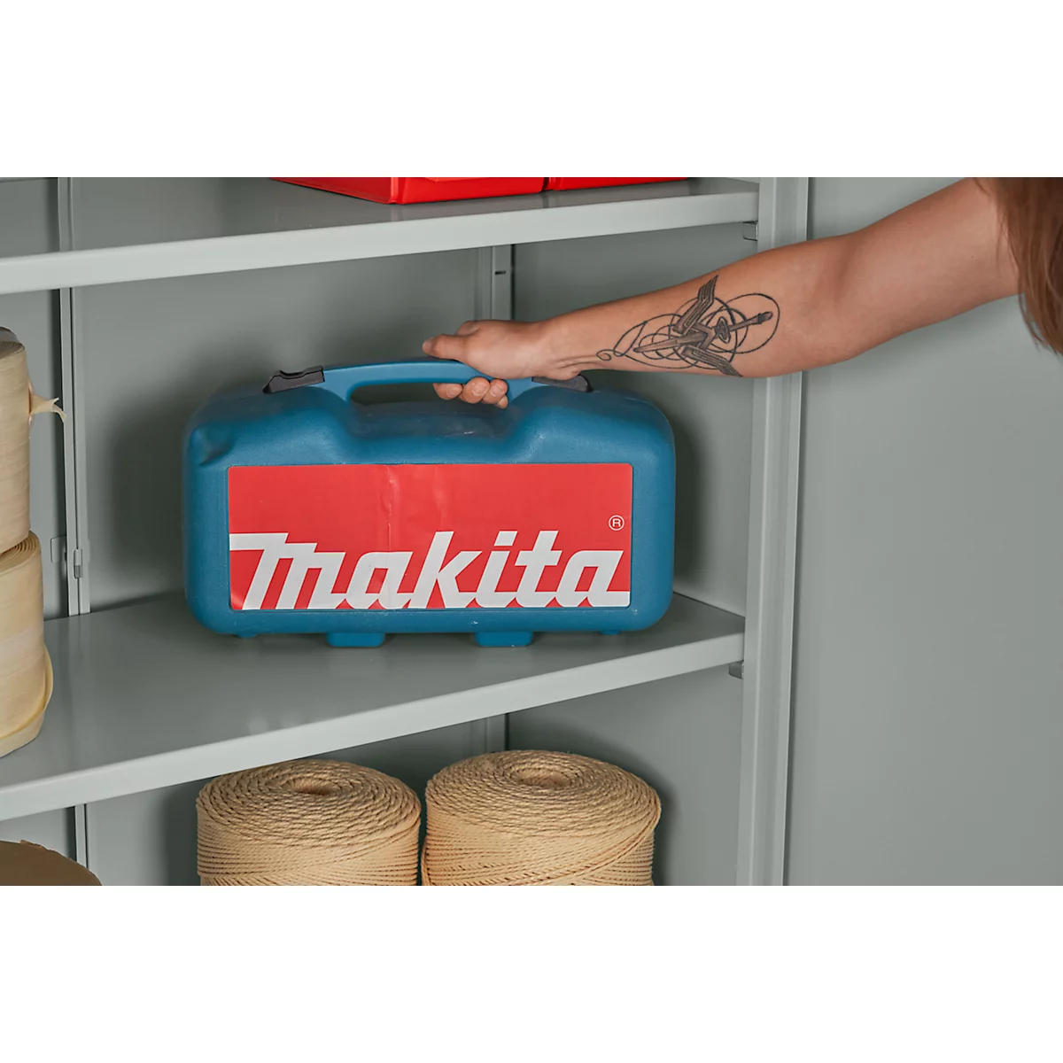 Stahlschrank, Zylinderschloss, B 916 x T 422 x H 1950 mm, lichtgrau RAL 7035