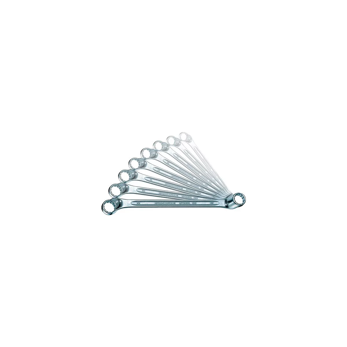 Stahlwille Doppelringschlüsselset 20/8, 8-teilig, SW 6-22 mm, Chrom-Alloy-Stahl, tief gekröpft, Doppelsechskant mit AS-Drive-Profil