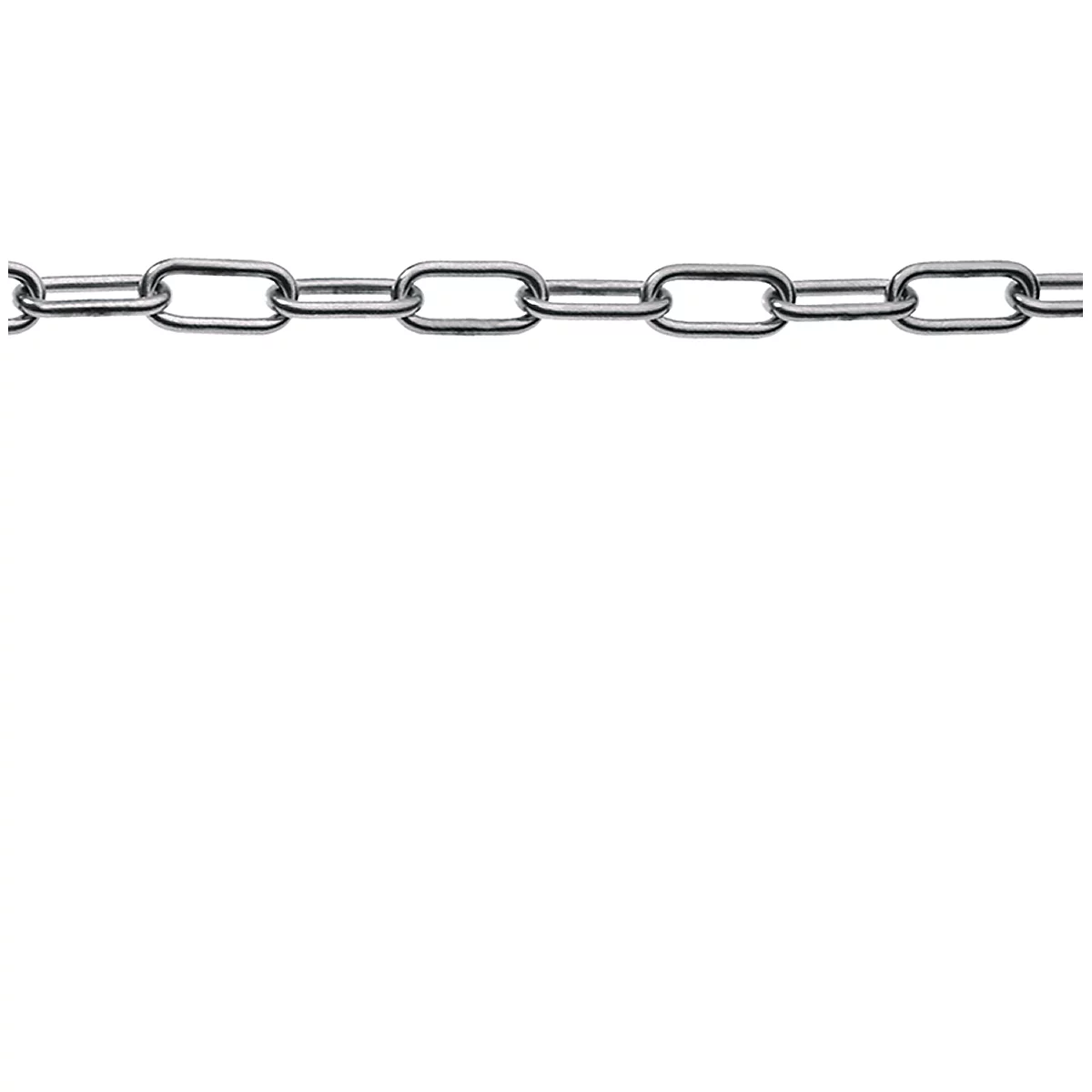 Close-up of a metal chain on a white background.