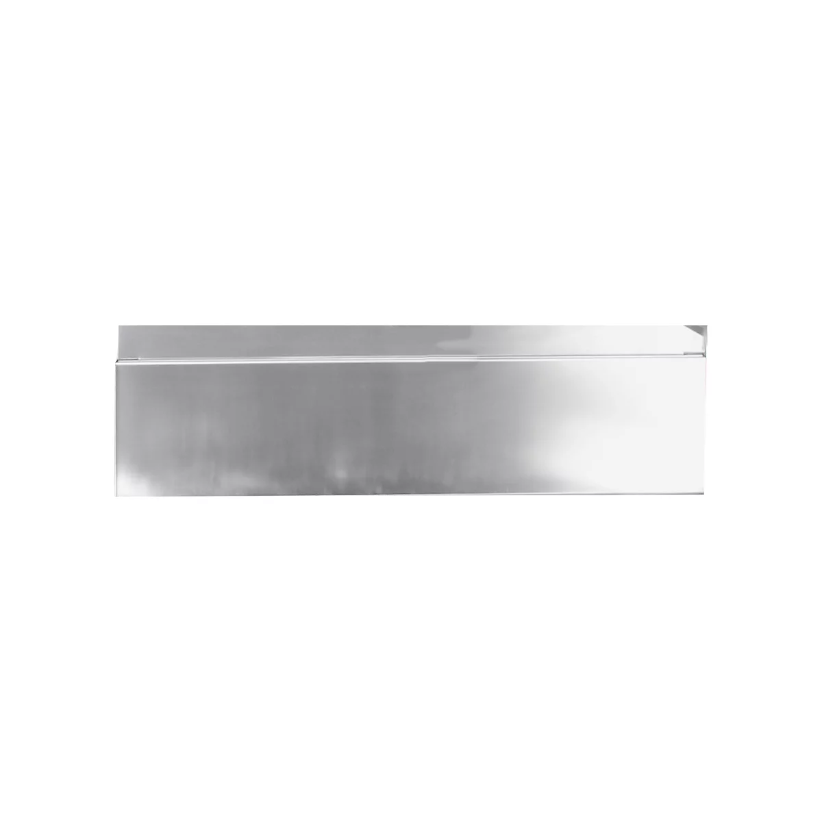 Close-up of a shiny, silver metal plate with a horizontal line dividing it into two parts.
