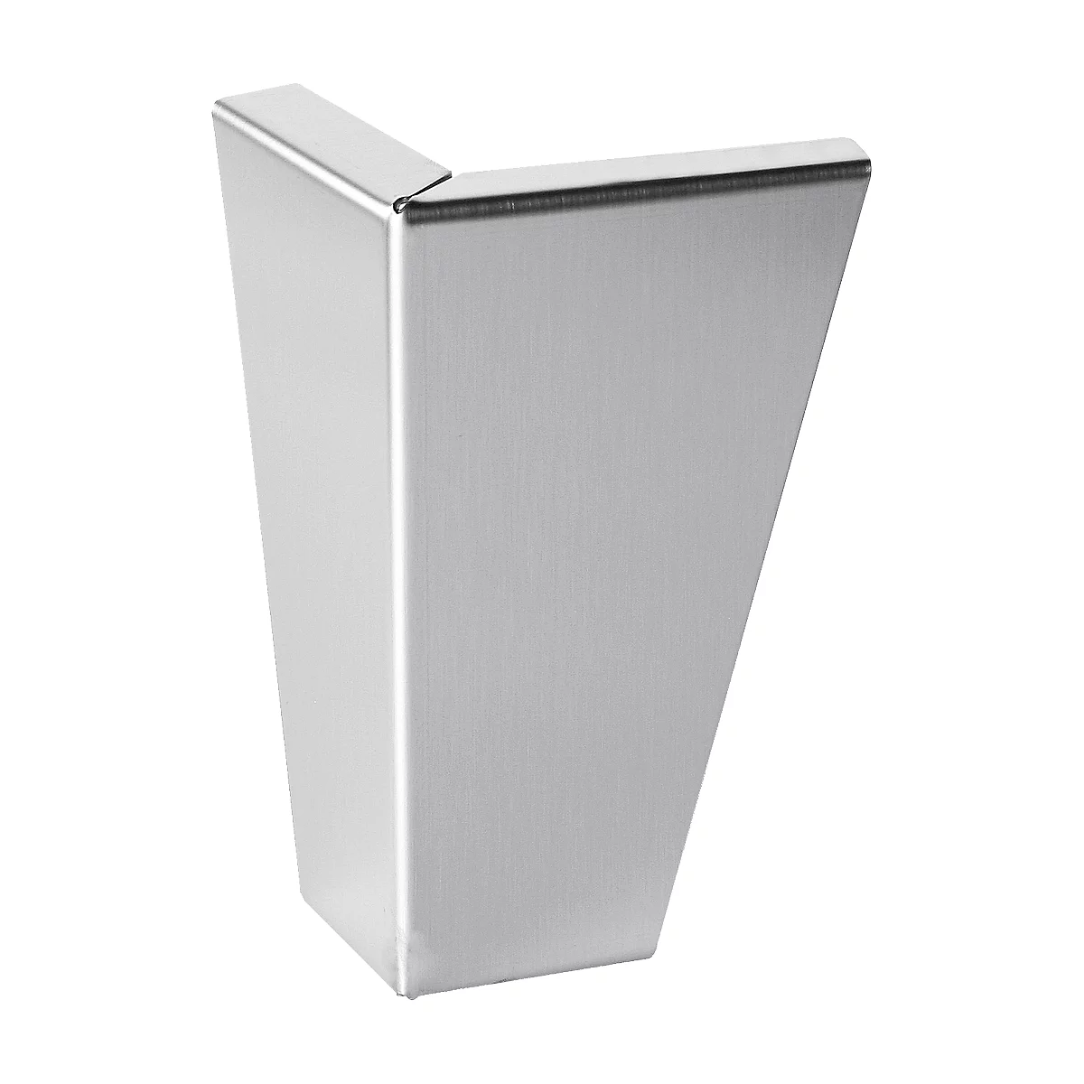 A metallic, shiny furniture leg. The shape is trapezoidal with a narrower, flattened end.