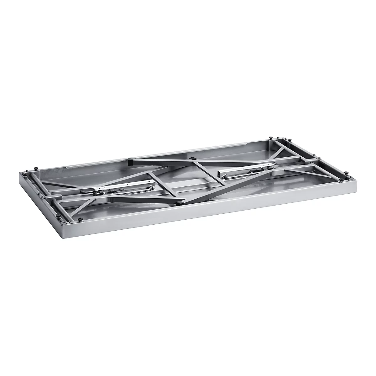 Metal table frame from above, silver, with filigree construction.