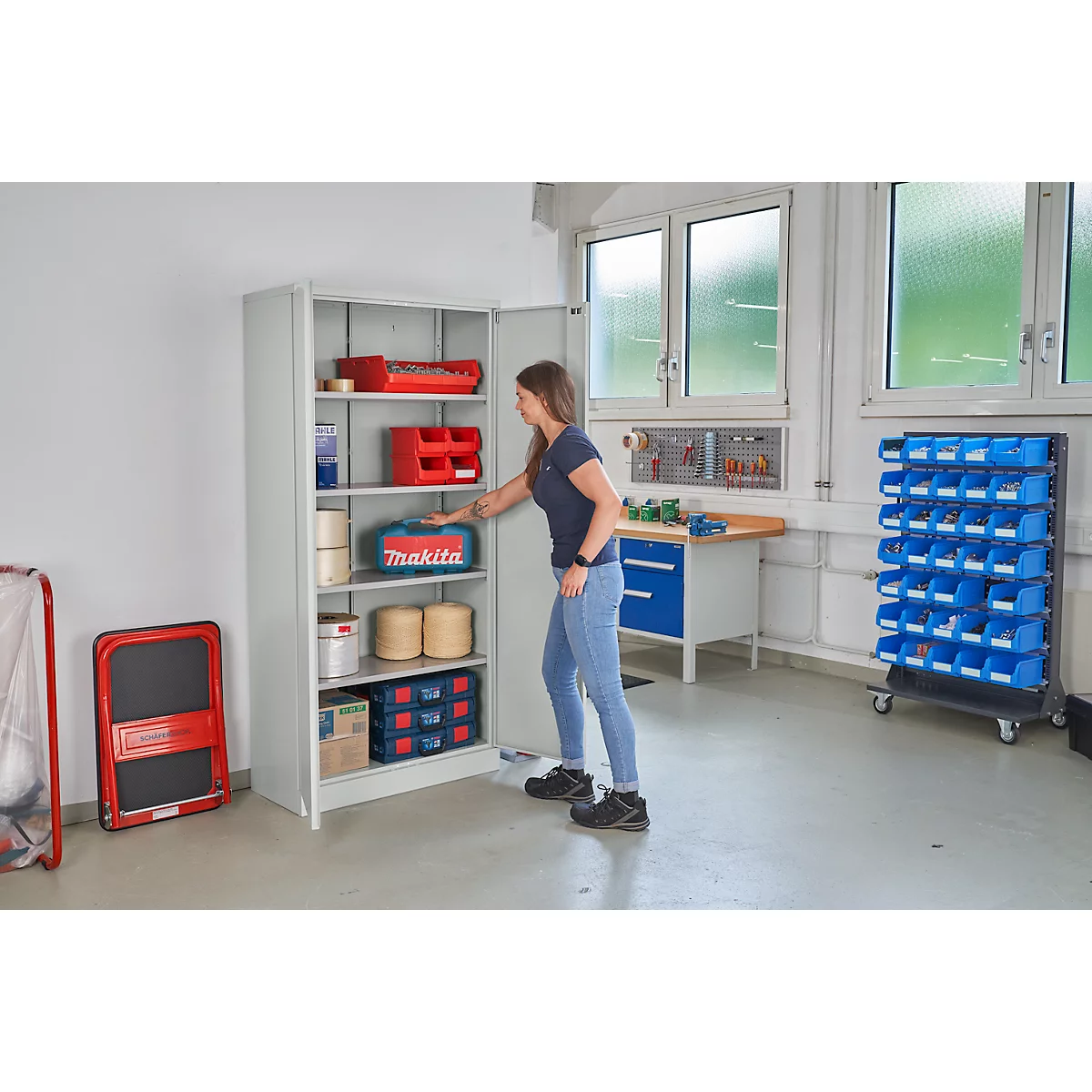 Stalen kast, B 916 x D 422 x H 1950 mm, lichtgrijs RAL 7035