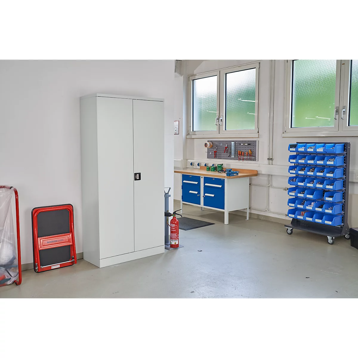 Stalen kast, B 916 x D 422 x H 1950 mm, lichtgrijs RAL 7035