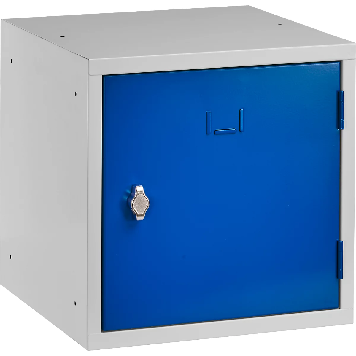 Stalen kubuskast, afsluitbaar, 380 mm, corpus grijs en deur gentiaanblauw RAL 5010