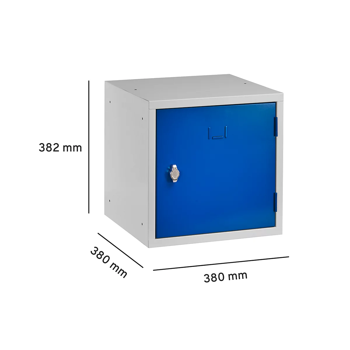 Stalen kubuskast, afsluitbaar, 380 mm, corpus grijs en deur gentiaanblauw RAL 5010