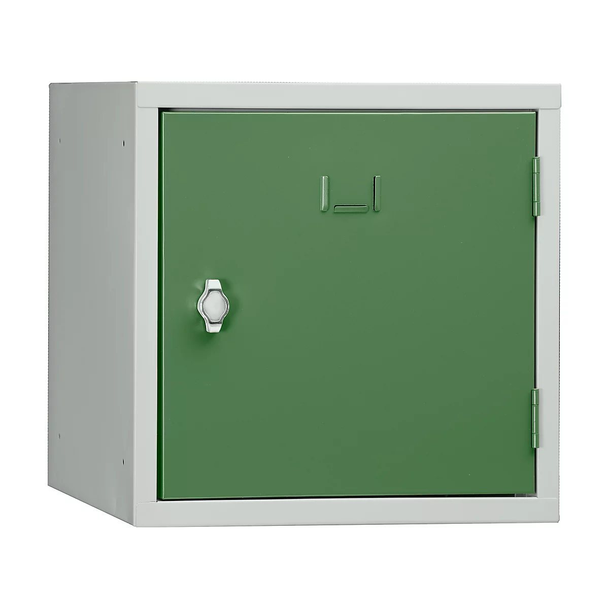 Stalen kubuskast, afsluitbaar, 380 mm, corpus grijs en deur groen RAL 6011
