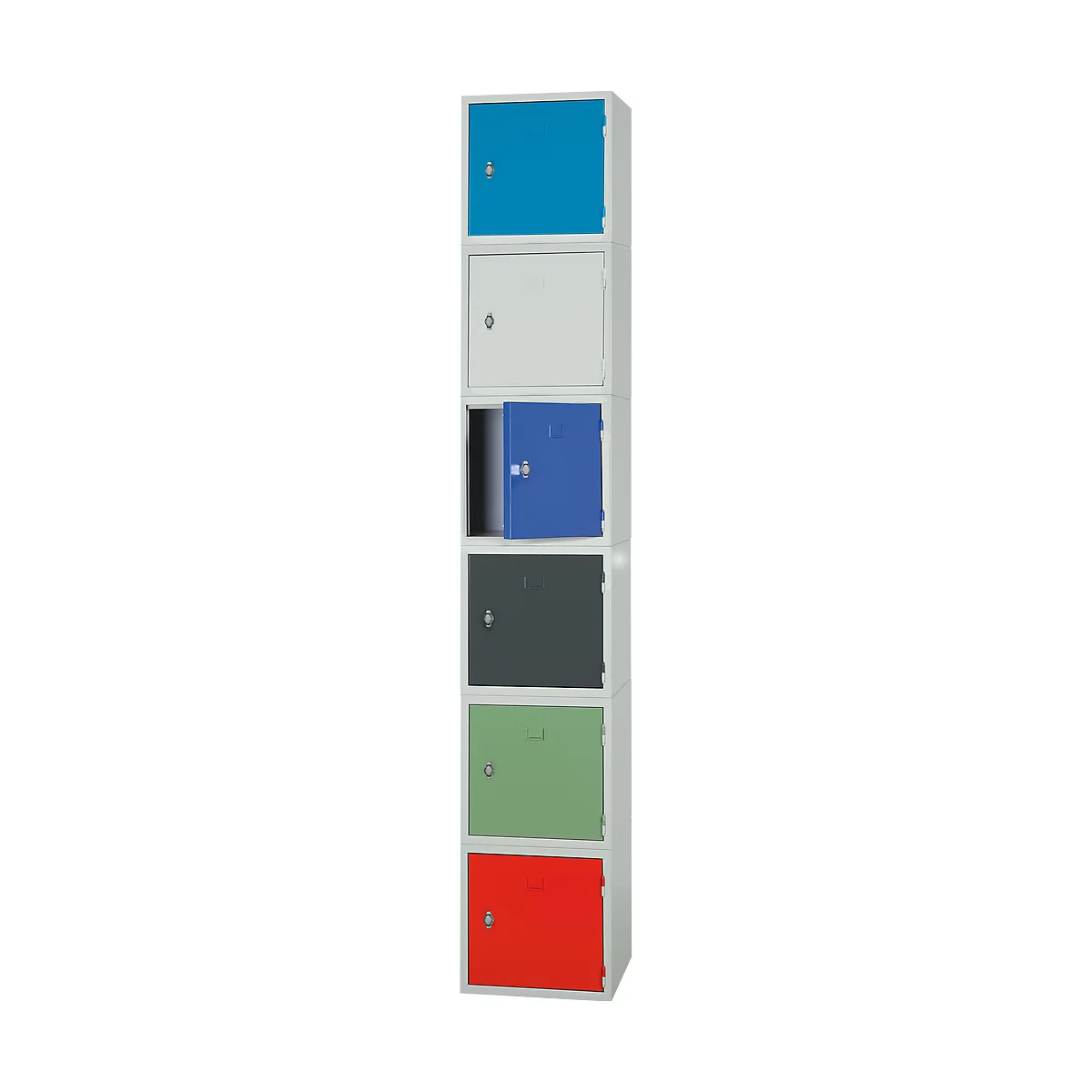 Stalen kubuskast, afsluitbaar, 380 mm, corpus grijs en deur groen RAL 6011
