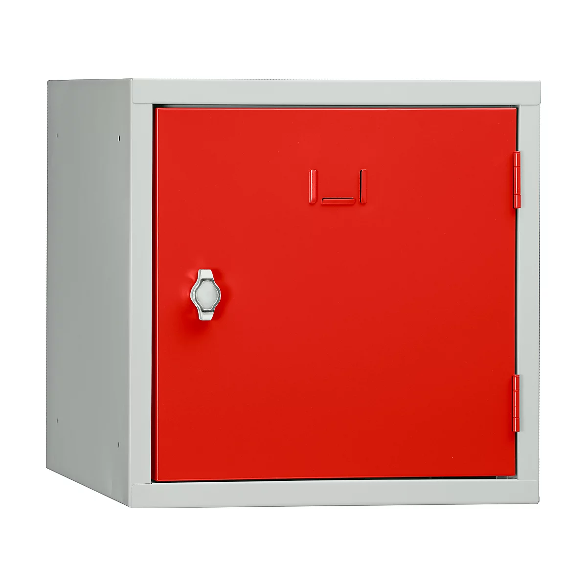 Stalen kubuskast, afsluitbaar, 380 mm, corpus grijs en deur rood RAL 3020