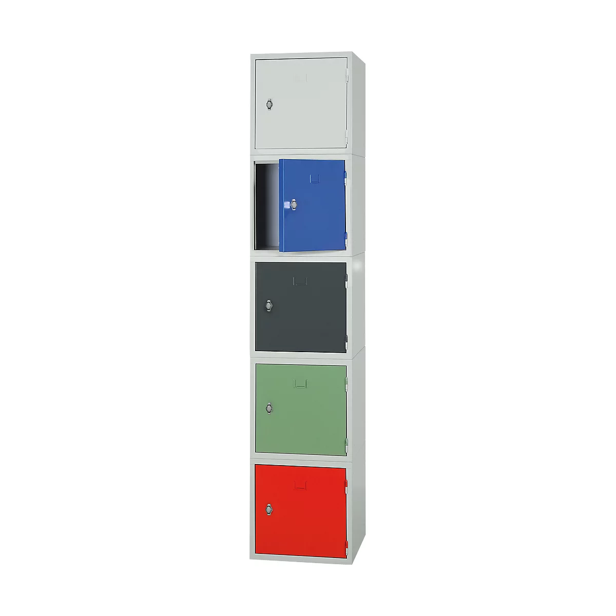 Stalen kubuskast, afsluitbaar, 380 mm, corpus grijs en deur rood RAL 3020