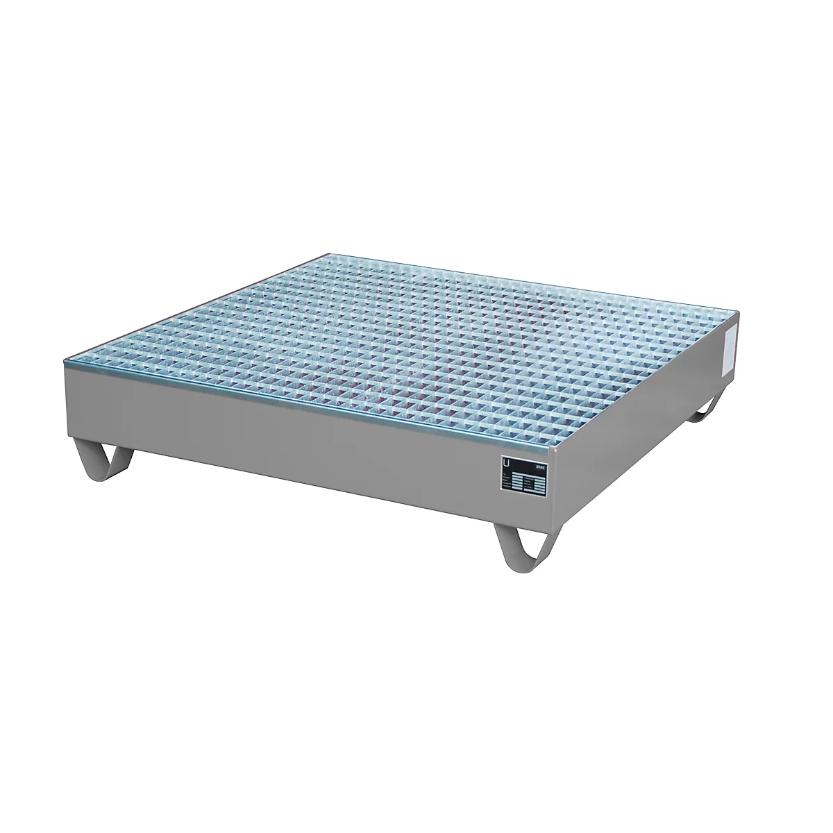 Stalen lekbak met rooster, 1200 x 1200 mm, grijs RAL 7005