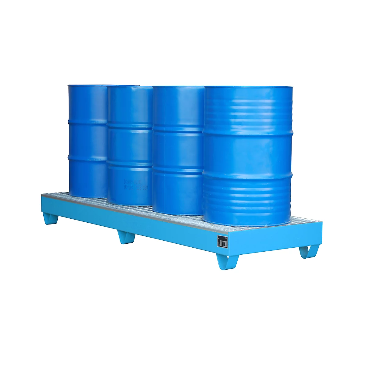 Stalen lekbak met rooster, 2400 x 800 mm, blauw RAL 5012