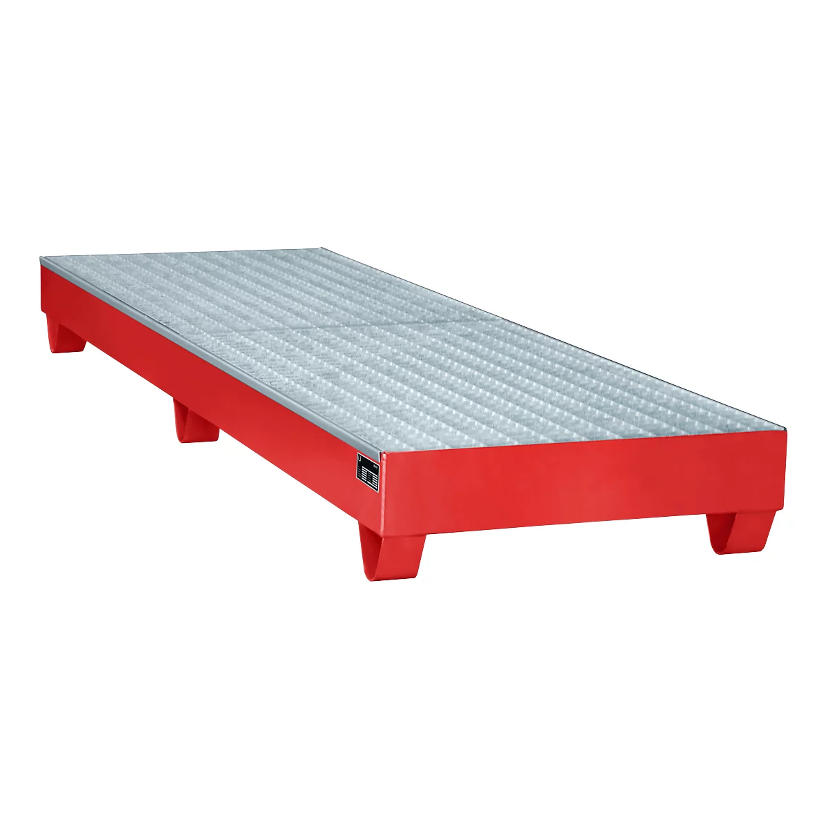 Stalen lekbak met rooster, 2400 x 800 mm, rood RAL 3000