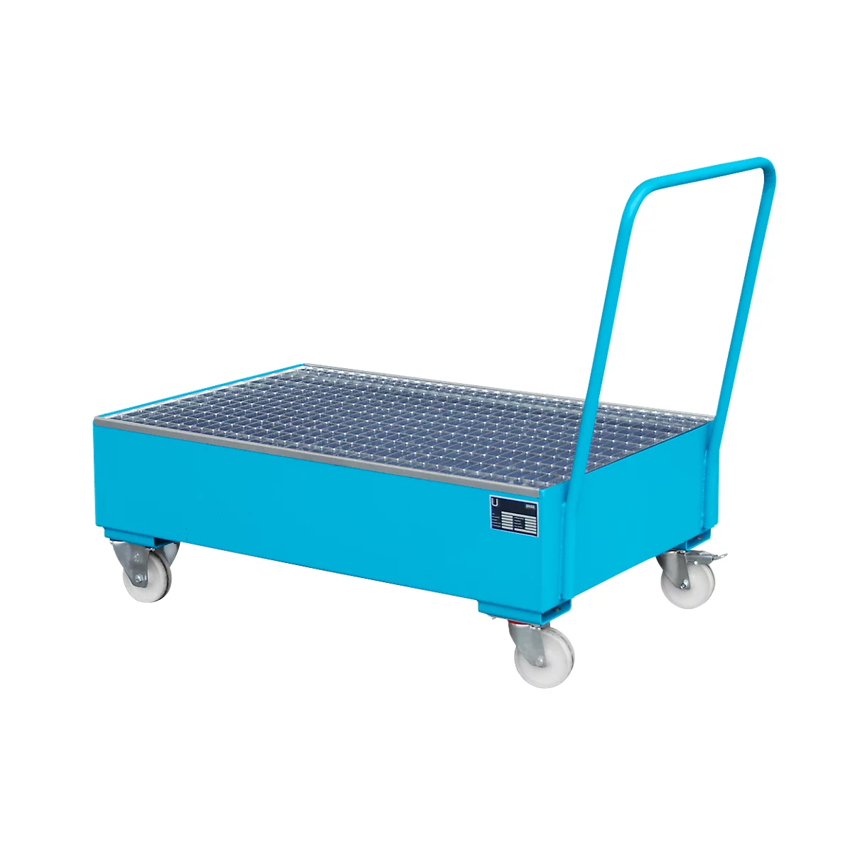 Stalen lekbak met wielen + greep, 1200 x 800 mm, blauw RAL 5012
