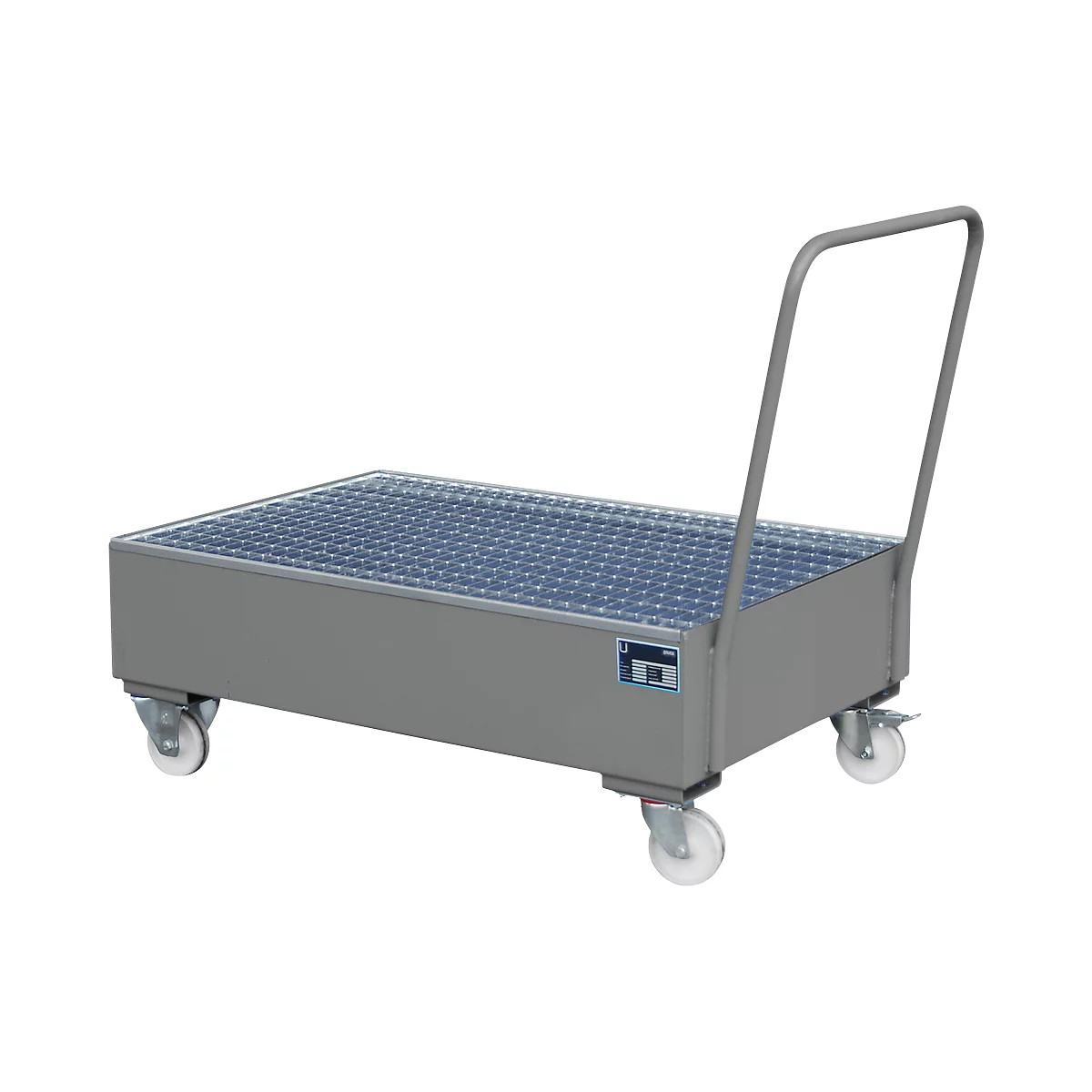 Stalen lekbak met wielen + greep, 1200 x 800 mm, grijs RAL 7005