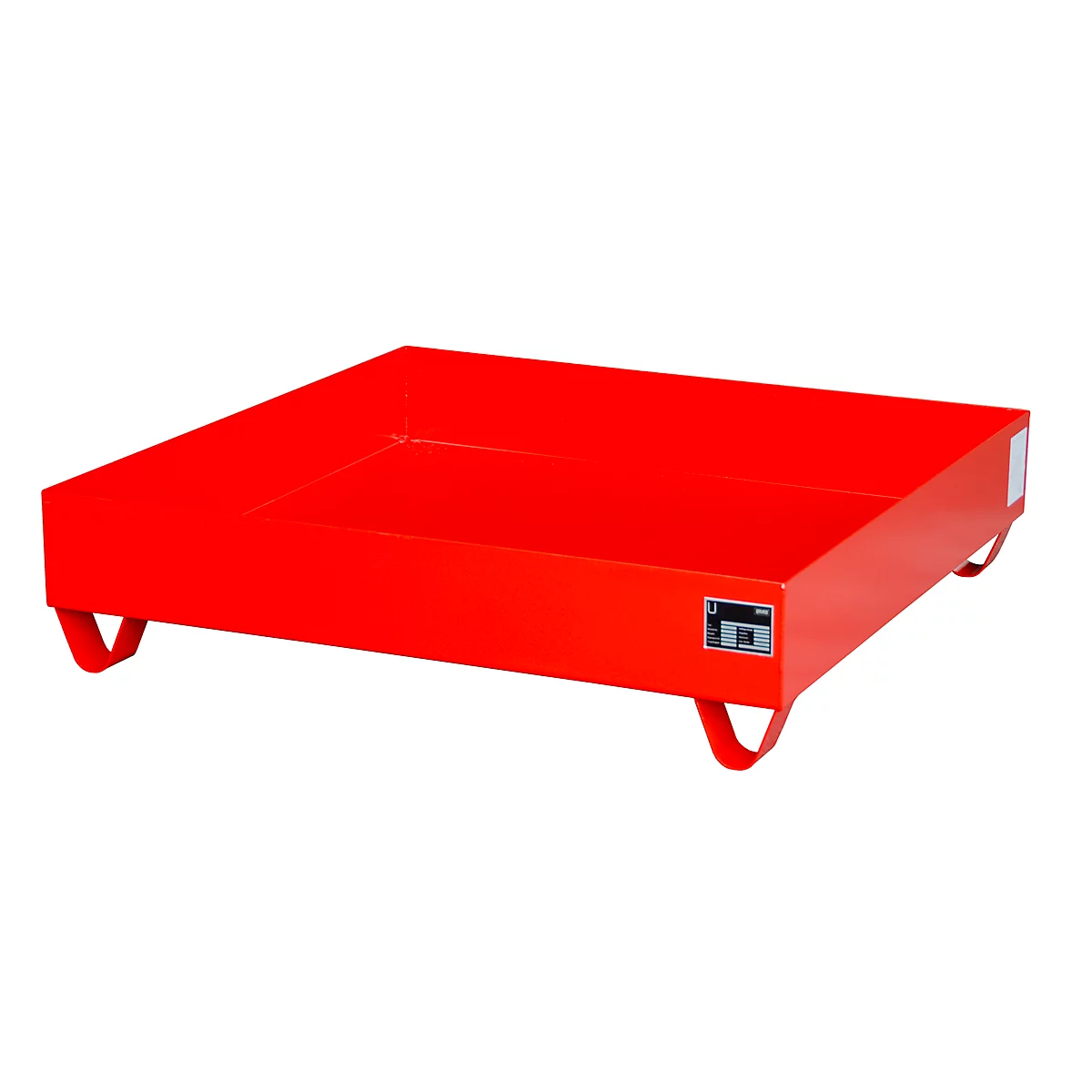 Stalen lekbak zonder rooster, 1200 x 1200 mm, rood RAL 3000