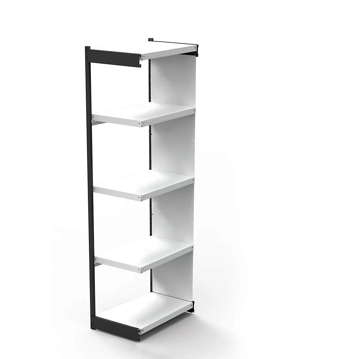 Stalen rek PROGRESS 2000, open hoekkast bouwdeel, achterwand, H 1900 x B 400 + D 400 mm, zilveren frame