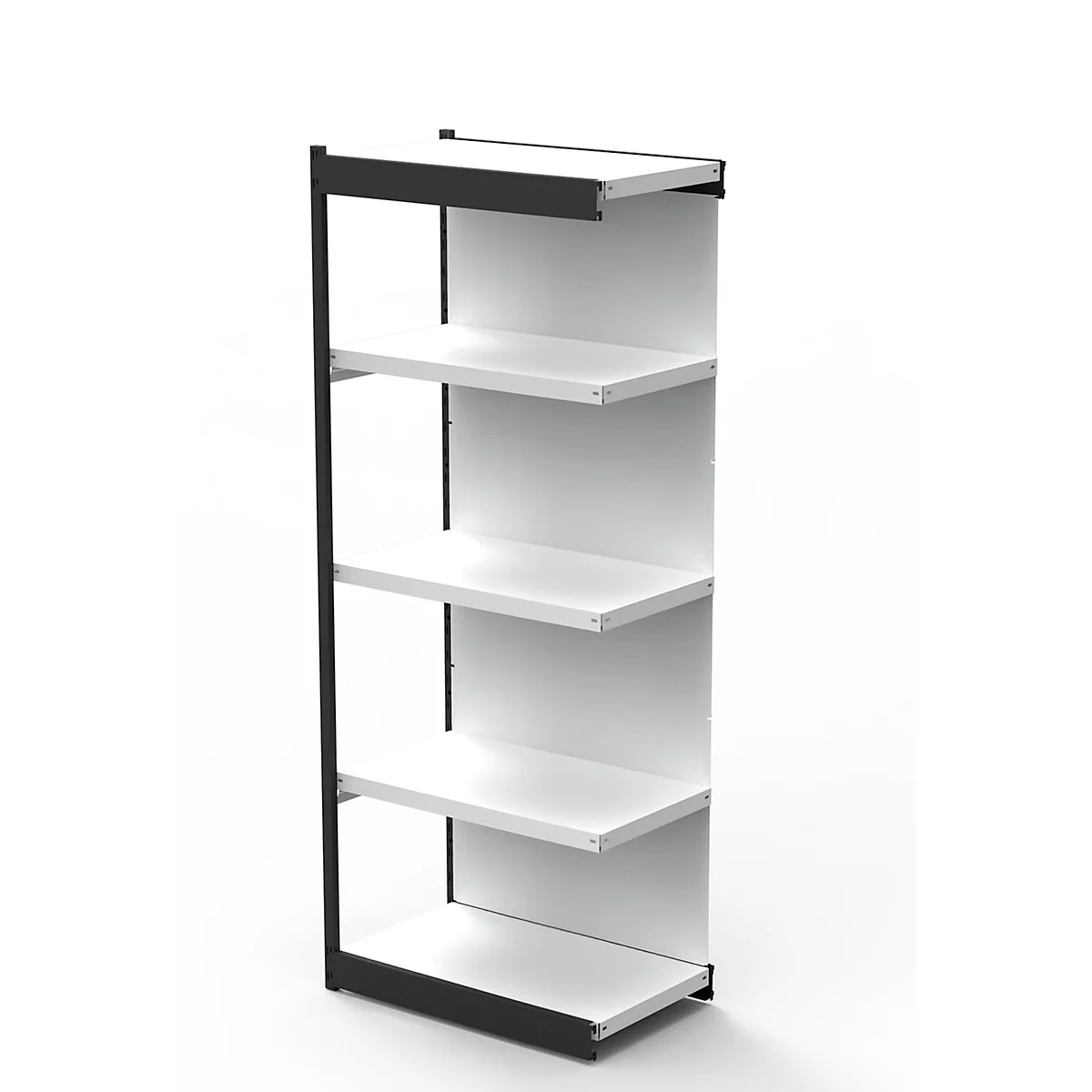 Stalen rek PROGRESS 2000, open hoekkast bouwdeel, achterwand, H 1900 x B 400 + D 400 mm, zwart frame
