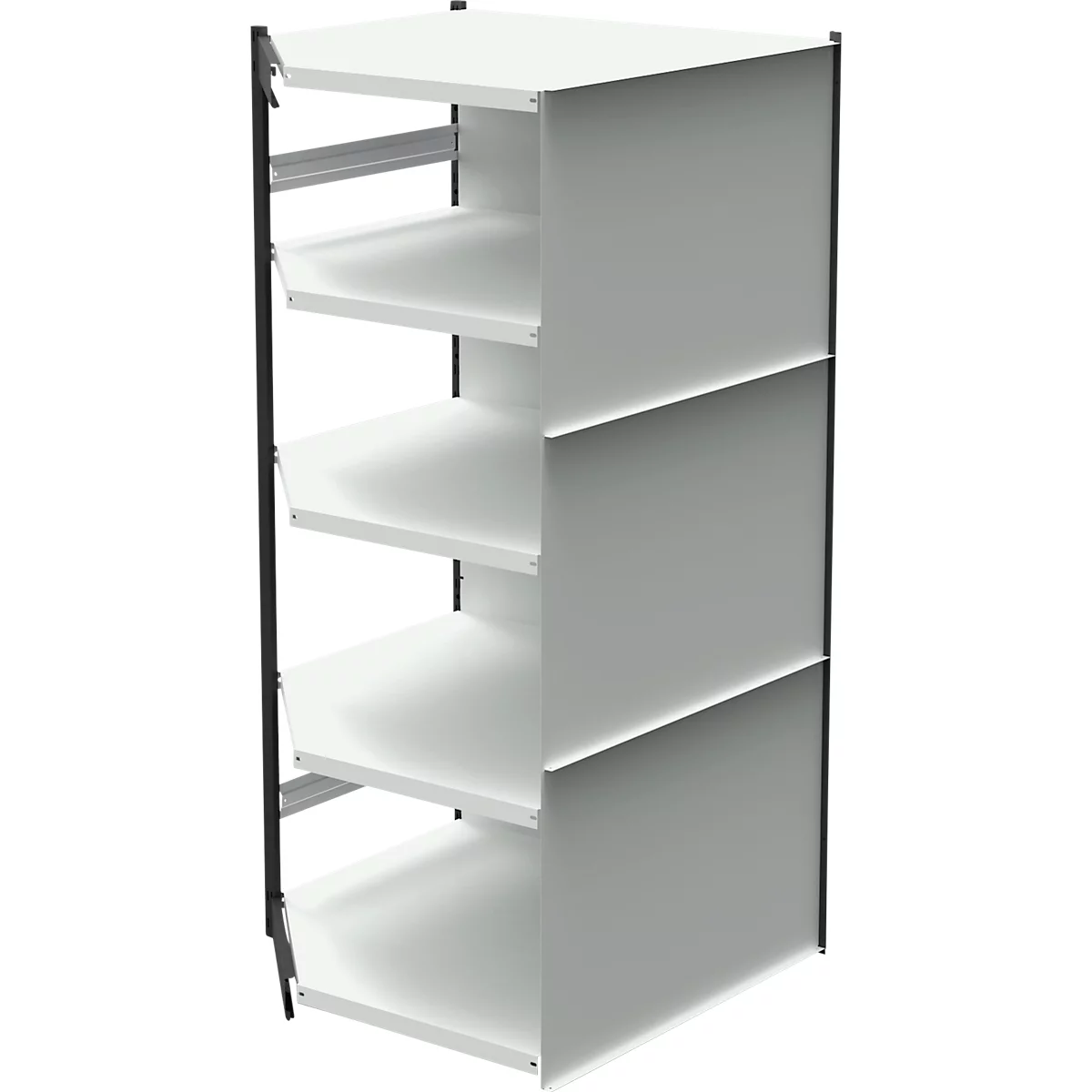 Stalen rek PROGRESS 2000, open hoekkast bouwdeel, achterwand, H 1900 x B 400 + D 600 mm, zwart frame